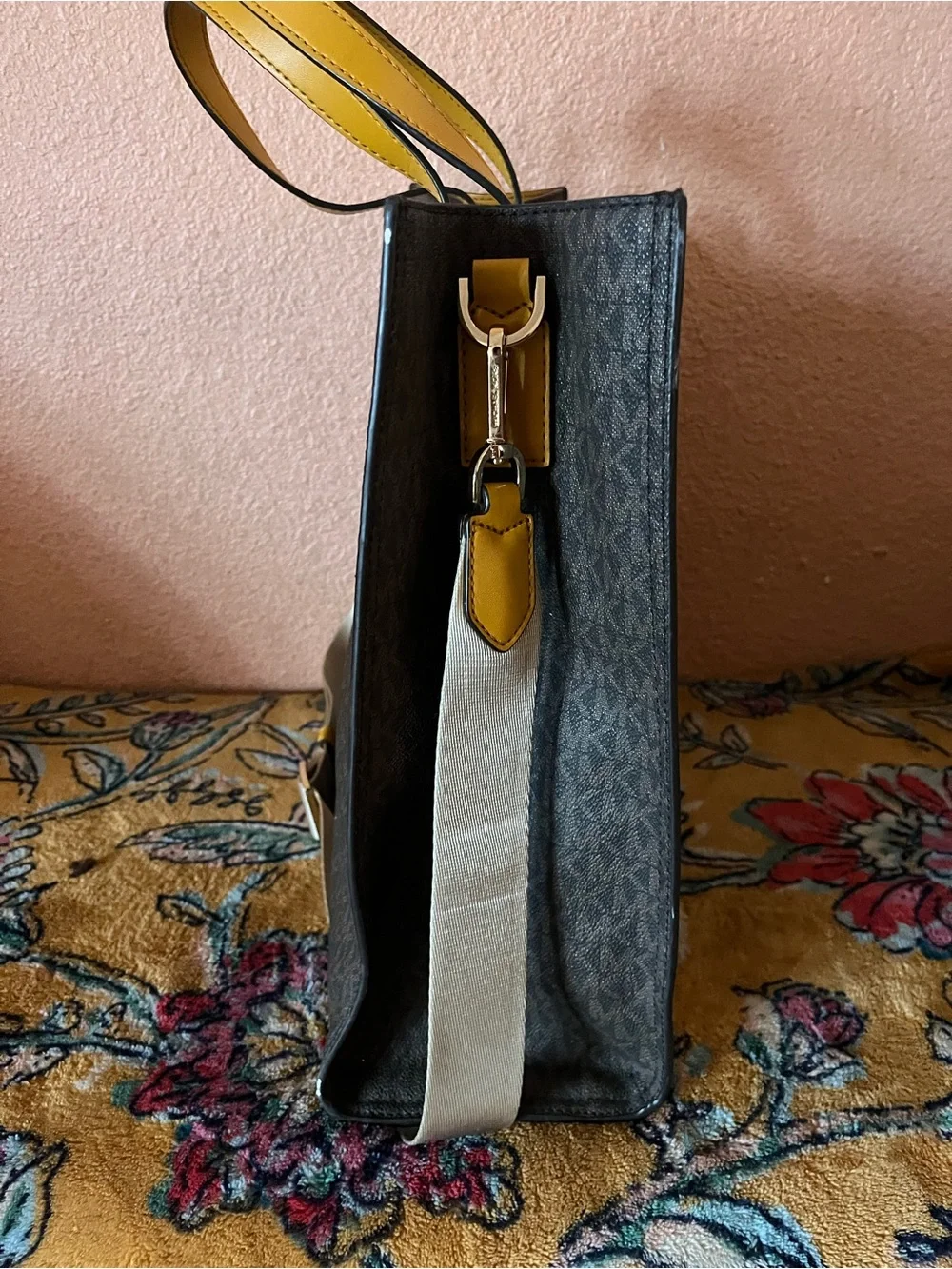 Michael Kors Black Tote with Yellow Trim and Handles